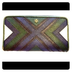 Tory Burch continental wallet,green& blue chevron